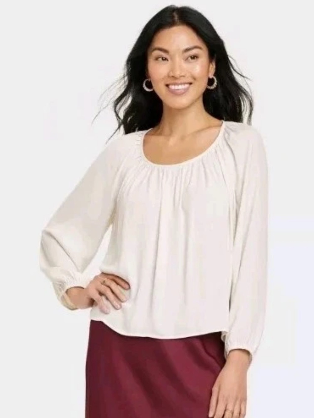 A New Day Women's Balloon Long Sleeve Femme Popover Shirt
